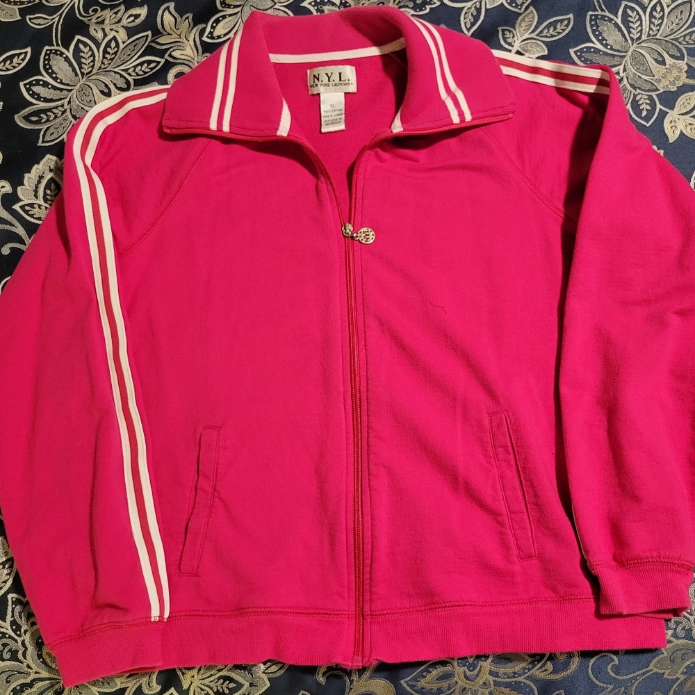 NYL New York Laundry Hot Pink Knit Jacket with White Stripes XL
